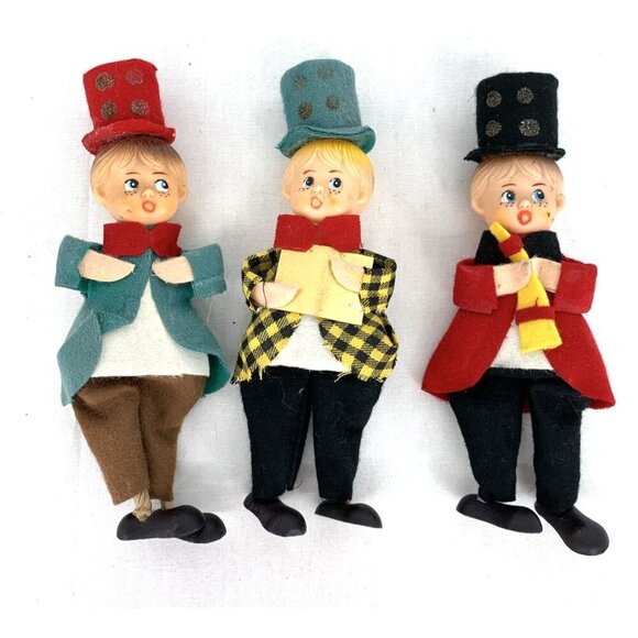 Delta Other - Carolers Boys Wearing Top Hats Delta Lot of 3 Japan 7.5” Red Green Felt Vintage
